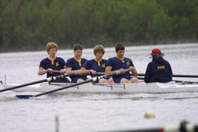 The Junior. Men’s 4+ crew puts on a burst of speed to win a gold medal at the U.S. Rowing Northwest Regional Junior Championships at Vancouver Lake. (L-R): Ross Henshaw