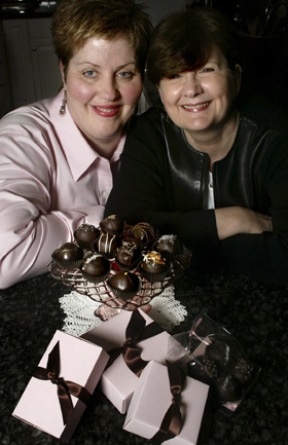 Pink Peony Chocolates owners Mary Kay Johncock and Linda Darley (L-R) make unique truffles in chili pepper