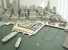 A ferry system model shows what Colman Dock might look like after $225 million worth of improvements. Planners are considering including outside developers to bring in additional non-farebox revenue