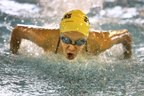 India Wade comes up for air during the butterfly portion of the 200 individual medley Tuesday at the BAC. The sophomore finished third with a state qualifying time of 2:18.61.