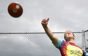 Emily Pierce warms up on Wednesday. The senior has consistently thrown the discus 110 feet or more this season.
