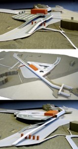 The latest versions of the Bainbridge ferry terminal designs. Alternative one (top) includes a transit deck located above a 575-car holding area. Alternative two (middle) shows a slightly smaller 440-car holding area. Alternative three (bottom) minimizes over-water coverage.