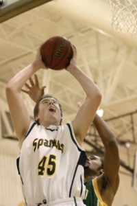 Spartan Coby Gibler eyes the hoop.