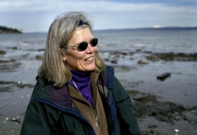 Jean Pearson beachcombs at Yeomalt beach. Objects she finds are scanned in and incorporated into her art.