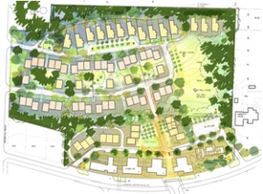An 80-home planned development on a hillside east of Lynwood Center Road and south of Baker Hill Road. For reference