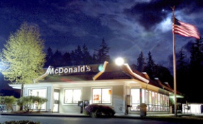 The McDonald’s restaurant as it looked Thursday night. Preliminary design upgrades for the island’s McDonald’s on SR 305 included arches built into a new facade and aluminum roofing.