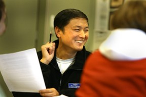Teacher Tiancai Chen listens to students discuss history at BHS.