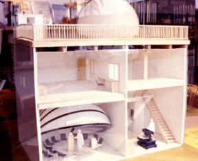 John Rudolph’s original architectural model for the Ritchie Observatory included a planetarium in the downstairs area (lower left).