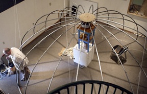 Mac Gardiner walks through the frame of what will be the planetarium’s viewing screen. The BPAA needs to raise $30