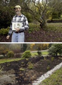 Jim Gleckler (top) proudly surveys his new rain garden (above)