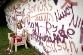 The names painted on Jan Webster’s barn pay tribute to Bainbridge Island survivors and victims of breast cancer.