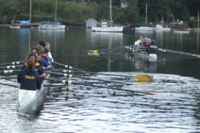 Two teams of rowers set out from Eagle Harbor’s Waterfront Park during Learn to Row Day on June 11. The event attracted about 25 novices  and saw dedication of a new shell storage facility.