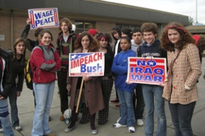 Students rally outside Bainbridge High School before their anti-war march in Seattle Wednesday.