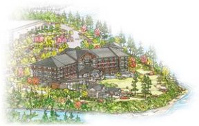 An artist’s rendering of a future hotel at the Suquamish casino.