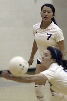 Spartan Sabrina Tan watches a team try to return a shot against Bishop Blanchet.