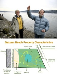 Joyce and David Veterane on the shore of 7.74 acres they are donating to the parks.