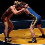 Luciano Marano | Bainbridge Island Review                                Nate Michaels on the mat in the second match of Tuesday&rsquo;s night&rsquo;s home wrestling meet.