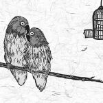 Image courtesy of Bainbridge Arts & Crafts                                Mimi Williams&rsquo; &ldquo;Love Birds,&rdquo; Linoleum lock print, on display at Bainbridge Arts & Crafts as part of the February exhibition &ldquo;The Birds & The Bees.&rdquo;