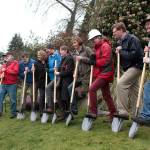 Luciano Marano | Bainbridge Island Review &mdash; Community members and representatives of the city gathered last Thursday for an official groundbreaking at the island-based end of the Sound to Olympic Trail, in the grassy area at the northeast corner of Winslow Way and Olympic Drive, across from the police station.