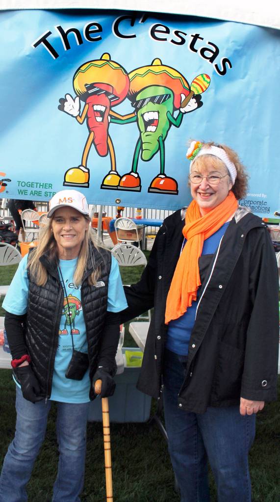 From left, Pam Campbell and Joyce Buell were leaders of The C&rsquo;estas team in Walk MS: Poulsbo. The name comes from combining Campbell&rsquo;s parents names, Charles and Esther. (Terryl Asla/Kitsap News Group)