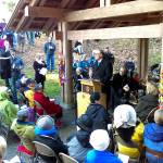 Luciano Marano | Bainbridge Island Review - Washington Governor Jay Inslee speaks to the gathered crowd at the recent 75th annual internment commemoration ceremony at the Bainbridge Island Japanese American Exclusion Memorial.