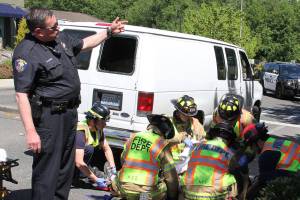 Bicyclist hurt in crash with van on High School Road