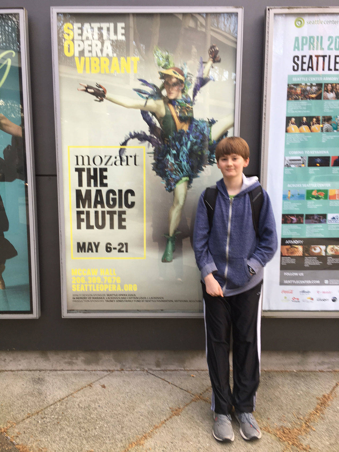 Photo courtesy of Haley Lhamon | Barrett Lhamon, 13, a Woodward Middle Schooler, can be seen on stage in the Seattle Opera&rsquo;s production of &ldquo;The Magic Flute,&rdquo; through Sunday, May 21.