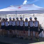 Photo courtesy of Patrick Batson | The girls lightweight 8+ team from Bainbridge Island Rowing (Caitlin Deavey, Elsa Derrickson, Caroline Najarian, Lydia Goss, Ellie Genkinger, Sofia Wilkinson, Eve Hurd, EmilyFink and Mina Bianchi) took first place 5:20.87, edging out Holy Names Academy by 1.5 seconds over the 1500 meter course at the recent Brentwood Regatta.
