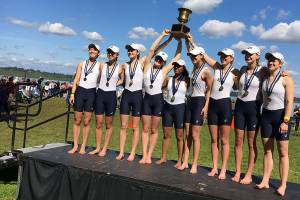 Photo courtesy of Patrick Batson                                Bainbridge Island Rowing&rsquo;s Women&rsquo;s Lightweight 8+ (Elsa Derrickson, Caroline Najarian, Lydia Goss, Ellie Genkinger, Gracie Dymoke, Sofia Wilkinson, Emily Fink, Mina Bianchi and cox Olivia Zachariah) won their final race at the recent USRowing Northwest Youth Championships at Vancouver Lake in Vancouver, Washington to qualify for Nationals.