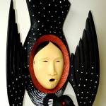 Photo courtesy of Roby King Galleries                                Suquamish artist Larry &ldquo;Ulaaq&rdquo; Ahvakana&rsquo;s &ldquo;Female Loon Spirit Mask.&rdquo; Red and yellow cedar, acrylic, glass beads.