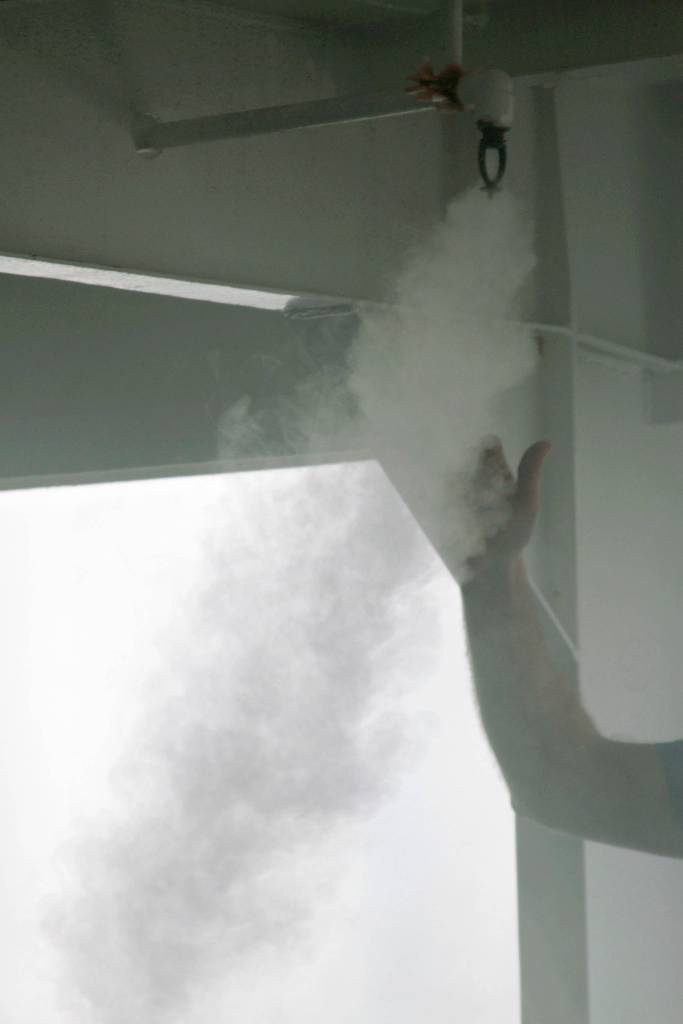 Luciano Marano | Bainbridge Island Review - A test of a new smoke-baed sprinkler head verification system onboard the MV Yakima.