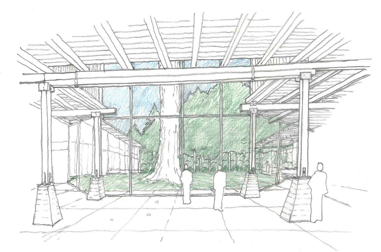 Photo courtesy of Cutler Anderson Architects                                An early conceptual drawing depicting the interior of Burns&rsquo; proposed hotel.