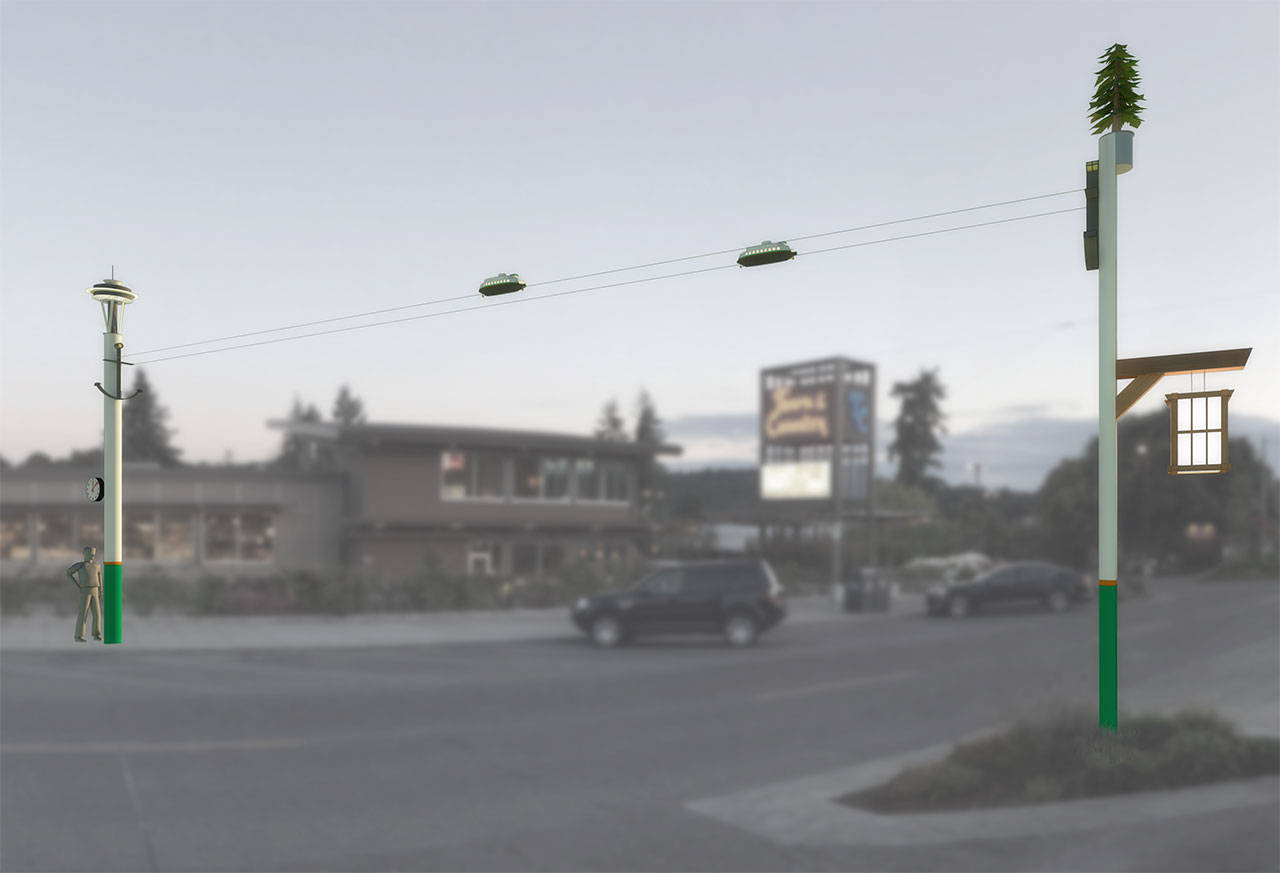 Image courtesy of Matt Carrig | An artist&rsquo;s rendition of the proposed art installation &ldquo;Ferries Over Winslow.&rdquo;