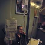 Deep in thought, Nellie Thomas receives chemotherapy for her cancer. Contributed photo.