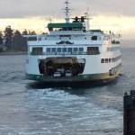 The ferry M/V Puyallup leaves the Bainbridge dock sporting its new whiskered look for Movember. (Photo courtesy of WSF)