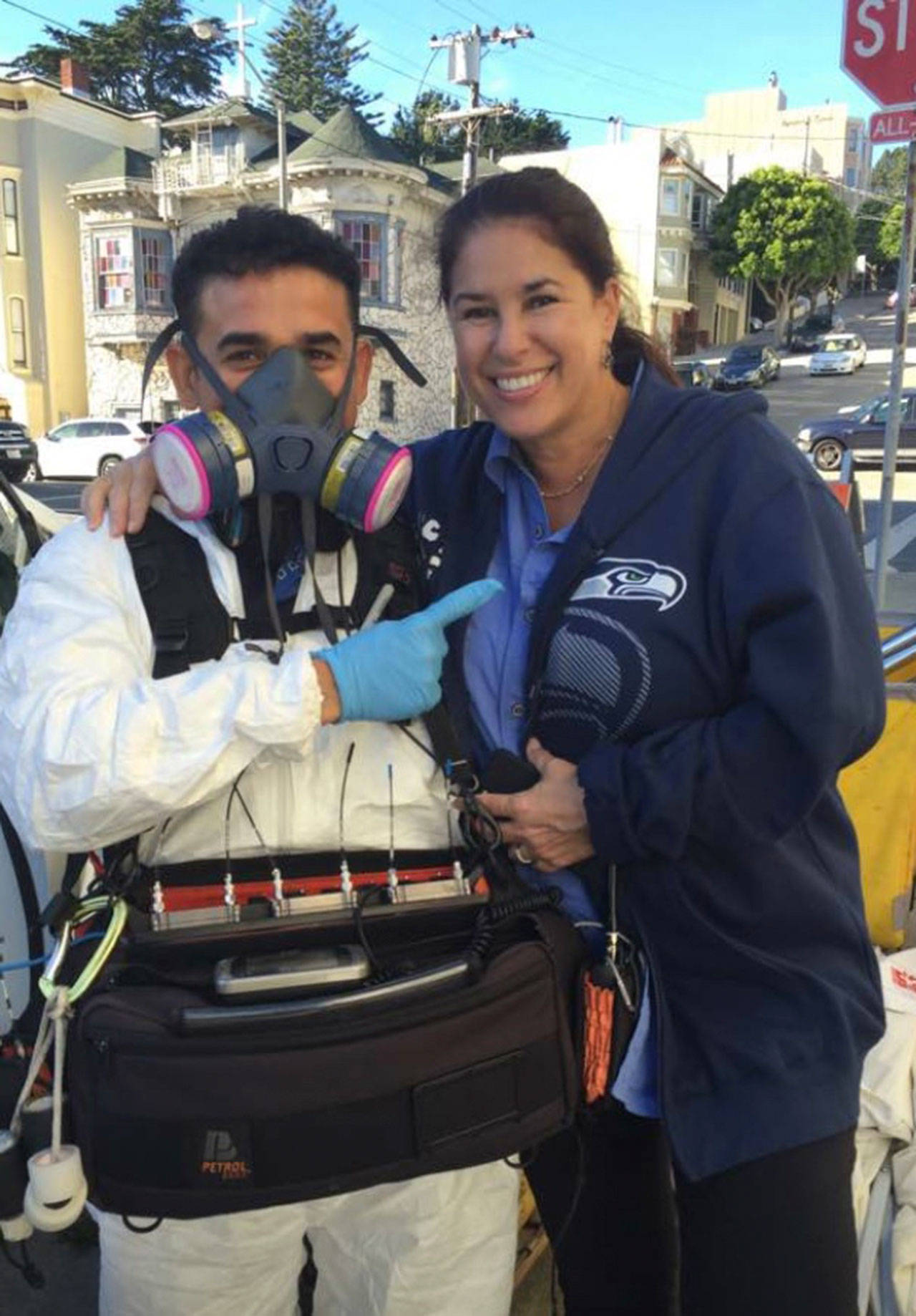 Chris Bull of the television show Hoarders poses for a photo with the shows sound man, Omid Amjadi. (Photo courtesy of Chris Bull)