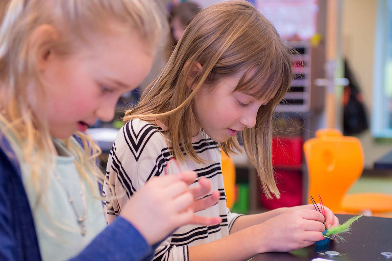 Wilkes Elementary students build bristle bot robots in STEM Lab. (Photo courtesy of the Bainbridge Schools Foundation)