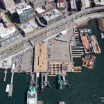 Work continues on the Seattle Multimodal Terminal at Colman Dock Project. In April, the last three pile caps for the King County Water Taxi and Kitsap Transit Fast Ferry passenger-only ferry dock facility. The next major step is to install deck slabs. These are currently being fabricated, with the first slabs expected to arrive in about two months. Crews are also building columns to support the pedestrian bridge that will connect the passenger-only ferry dock to the main terminal building. (Photo courtesy of WSF)