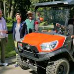 Sue Anderson, Bloedel Reserves director of philanthropy, along with driver Emery Tallon and Don McKinney, members of the Bloedel facilities staff, show Mike Lewars the utility truck that was purchased with the 2018 Community Challenge Grant that Bloedel received. (Photo courtesy of the Rotary Club of Bainbridge Island)