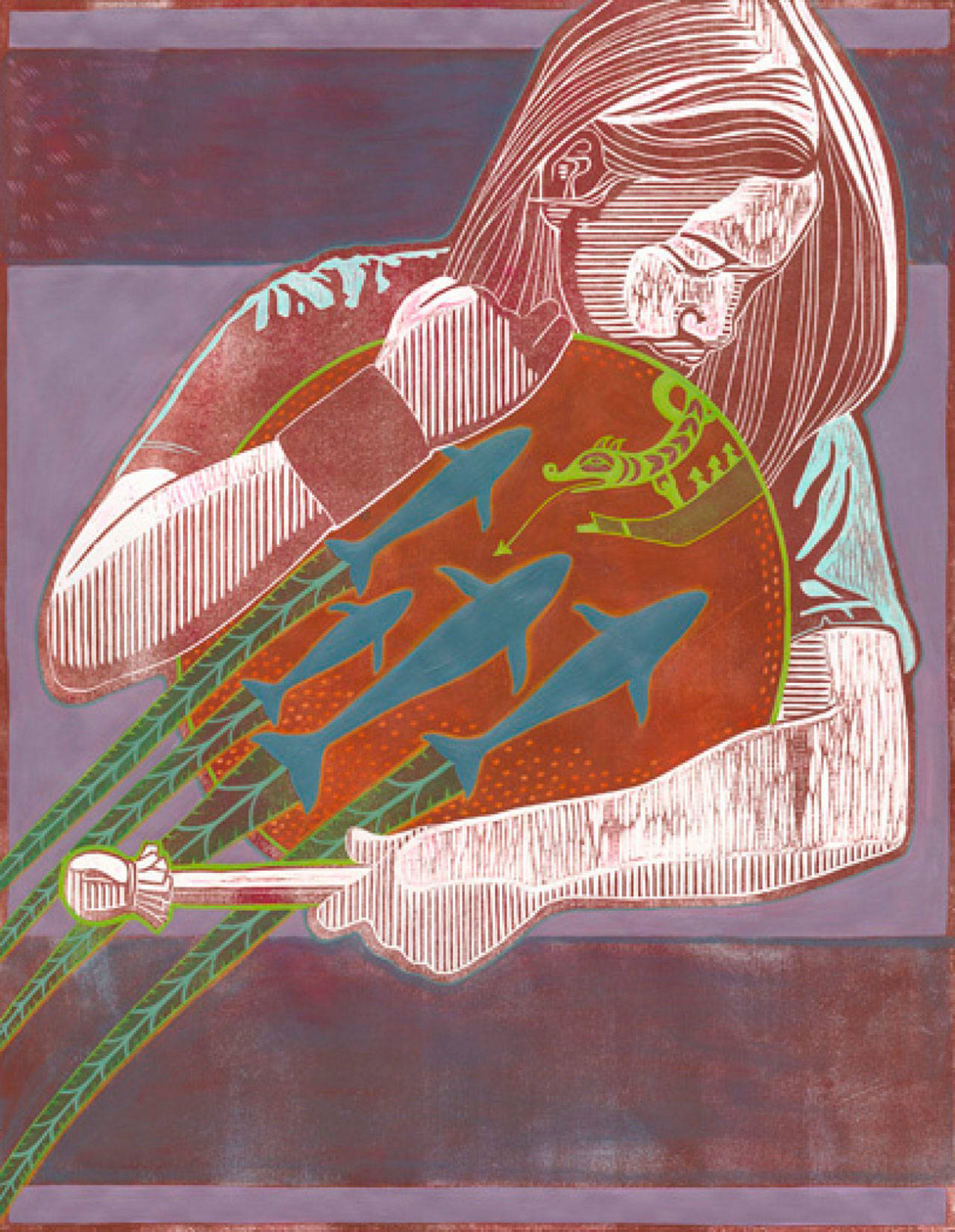 Image courtesy of the Bainbridge Island Museum of Art | Marika Swan (Nuu-Chah-Nulth (TLA-O-QUI-AHT), Following the Sacred Heartbeats, part of the upcoming exhibition Canoe Journeys: Pulling Together, one of the Bainbridge Island Museum of Arts new summer shows opening Saturday, June 23.