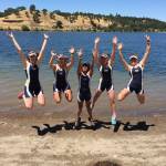 Photo courtesy of Patrick Batson | The BI Rowing varsity girls open-weight 4+ team, who claimed ninth-place at the recent national tournament: Tessa Longley, Olivia Pells, Olivia Zachariah, Julia Batson and Gracie Dymoke.
