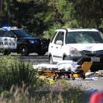 The vehicle that struck two joggers remains in the roadway on Finch Roach during the investigation into the crash on Fathers Day. (Brian Kelly | Bainbridge Island Review)