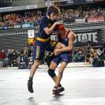 Luciano Marano | Bainbridge Island Review - Bainbridge sole 126-pounder Indigo Weappa claimed a 3-0 decision against Nathan Hales Emmett Donnelly in his first bout at the WIAAs Mat Classic XXXI Friday, Feb. 22.