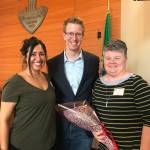 Photo courtesy of Susan Kilbane | Amy Lee-Despard and Alexis Anjoomshoa-Brown, two Saint Cecilias Catholic School teachers, were honored during the recent Outstanding Educator Award Ceremony by Alpha Sigma Chapter Kitsap of Delta Kappa Gamma, an International Society for Key Women Educators, as presented by Congressman Derek Kilmer.