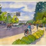 An artists drawing of the roadway improvements near the Bainbridge Island Ferry Terminal. (Image courtesy of the city of Bainbridge Island)