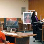 Benjamin G. Bonner, seated, with attorney John Hayden, left, as Clallam County Deputy Prosecuting Attorney Michele Devlin reads a narrative describing the death of Cynthia Little of Sequim and her dog, Jack, during Bonners sentencing Tuesday in Clallam County Superior Court in Port Angeles. (Keith Thorpe | Peninsula Daily News)