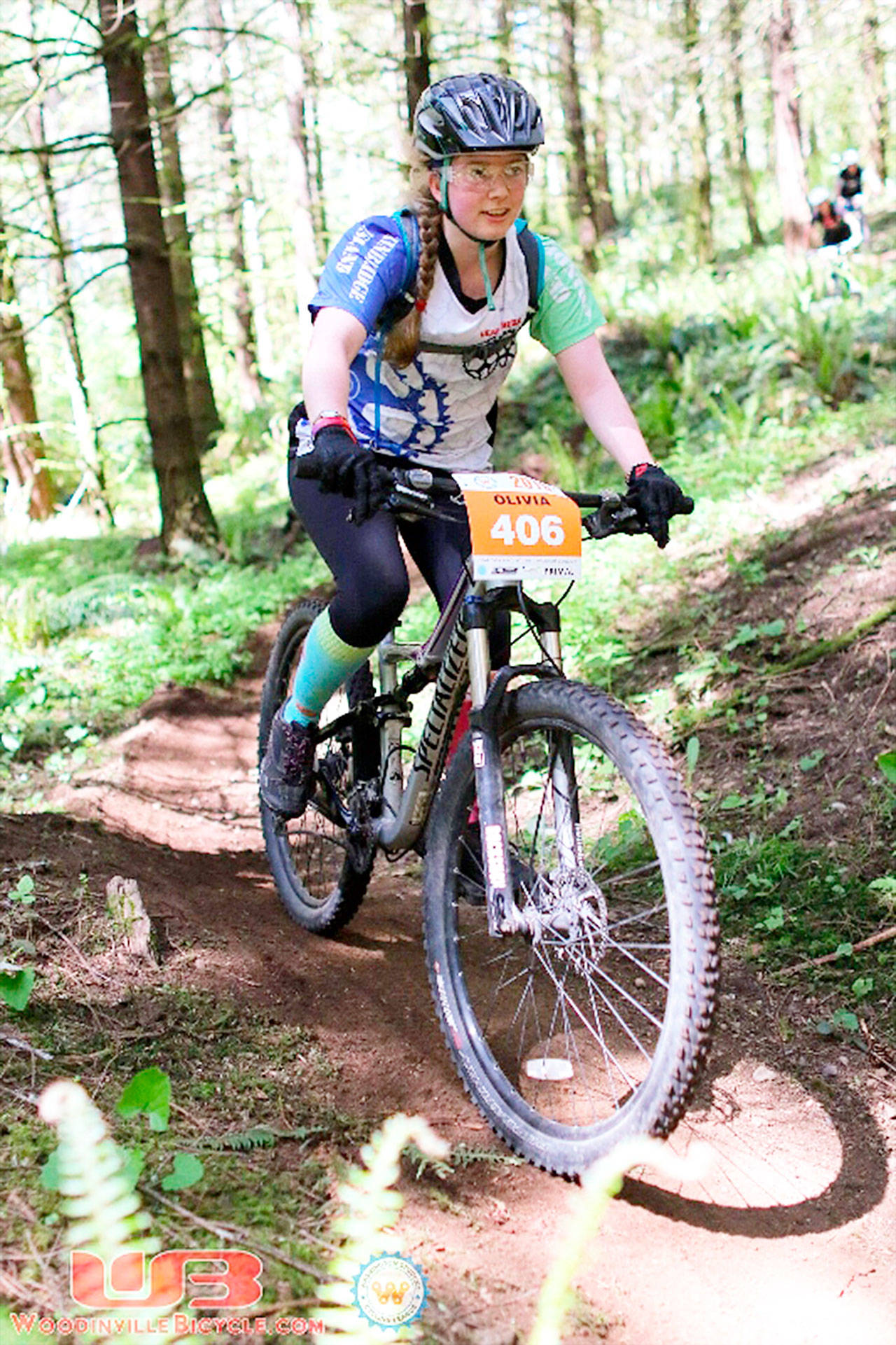 Olivia Cavalluzzi, a senior rider for the Gear Grinders high school team, placed 12th at the Battle of the Base race. (Photo courtesy of Woodinville Bicycle)