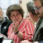 Commissioner Becky Erickson talks about the sale of the 550 Madison Apartments during the housing authoritys meeting earlier this week. (Brian Kelly | Bainbridge Island Review)