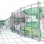 An architects drawing of the glass element extension of the Bainbridge Island Historical Museum that would be built as part of the museums expansion. (Image courtesy of the city of Bainbridge Island)