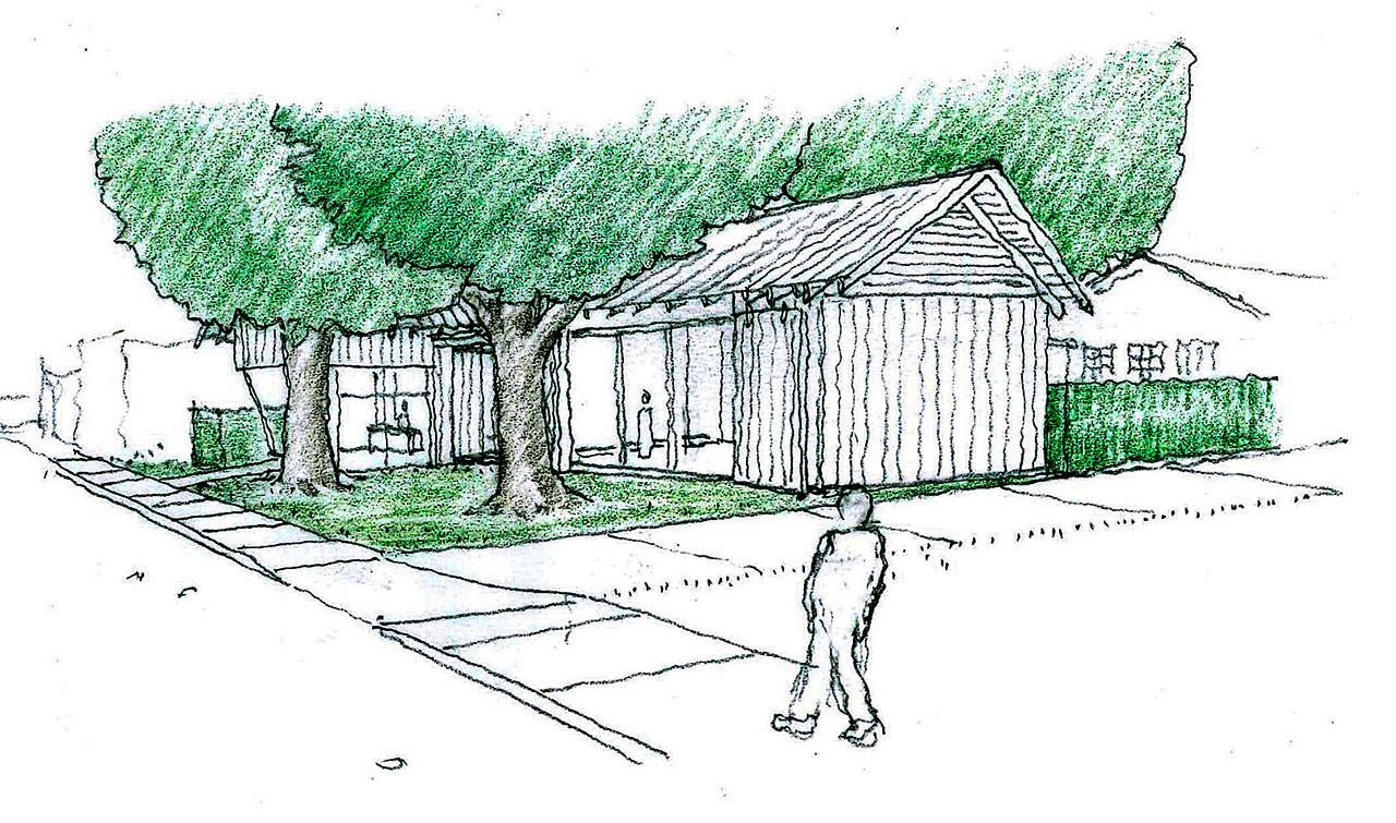 An artists view of the museum expansion, as seen from Ericksen Avenue. (Image courtesy of the Bainbridge Island Historical Museum)